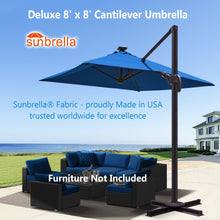 Load image into Gallery viewer, Deluxe 8' x 8' Sunbrella® Fabric Solar LED Cantilever Umbrella