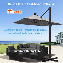 Load image into Gallery viewer, Deluxe 8' x 8' Sunbrella® Fabric Solar LED Cantilever Umbrella