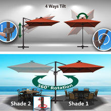 Load image into Gallery viewer, Deluxe 8' x 8' Sunbrella® Fabric Solar LED Cantilever Umbrella