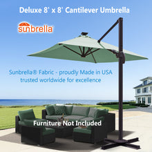 Load image into Gallery viewer, Deluxe 8' x 8' Sunbrella® Fabric Solar LED Cantilever Umbrella