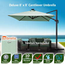 Load image into Gallery viewer, Deluxe 8' x 8' Sunbrella® Fabric Solar LED Cantilever Umbrella