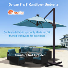 Load image into Gallery viewer, Deluxe 8' x 8' Sunbrella® Fabric Solar LED Cantilever Umbrella