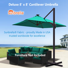 Load image into Gallery viewer, Deluxe 8' x 8' Sunbrella® Fabric Solar LED Cantilever Umbrella