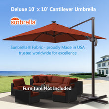 Load image into Gallery viewer, Deluxe 10' x 10' Sunbrella® Fabric Solar LED Cantilever Umbrella