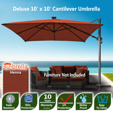 Load image into Gallery viewer, Deluxe 10' x 10' Sunbrella® Fabric Solar LED Cantilever Umbrella