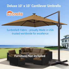 Load image into Gallery viewer, Deluxe 10' x 10' Sunbrella® Fabric Solar LED Cantilever Umbrella