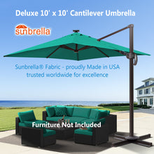 Load image into Gallery viewer, Deluxe 10' x 10' Sunbrella® Fabric Solar LED Cantilever Umbrella