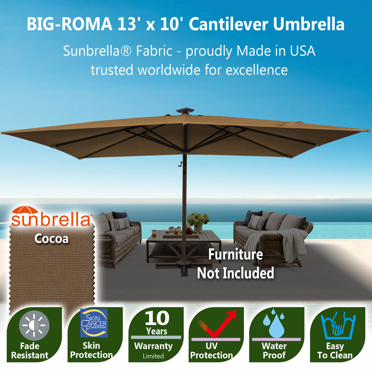 Big Roma Cantilever Umbrella – Large Sunbrella® Fabric Shade – Sunrise Umbrella Big Roma Cantilever Umbrella – Large Sunbrella® Fabric Shade – Sunrise Umbrella