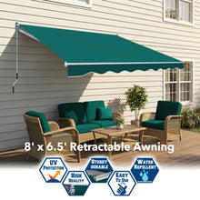 Load image into Gallery viewer, 8' x 6.5' Manual Retractable Awning | DIY Patio &amp; Balcony Sunshade

