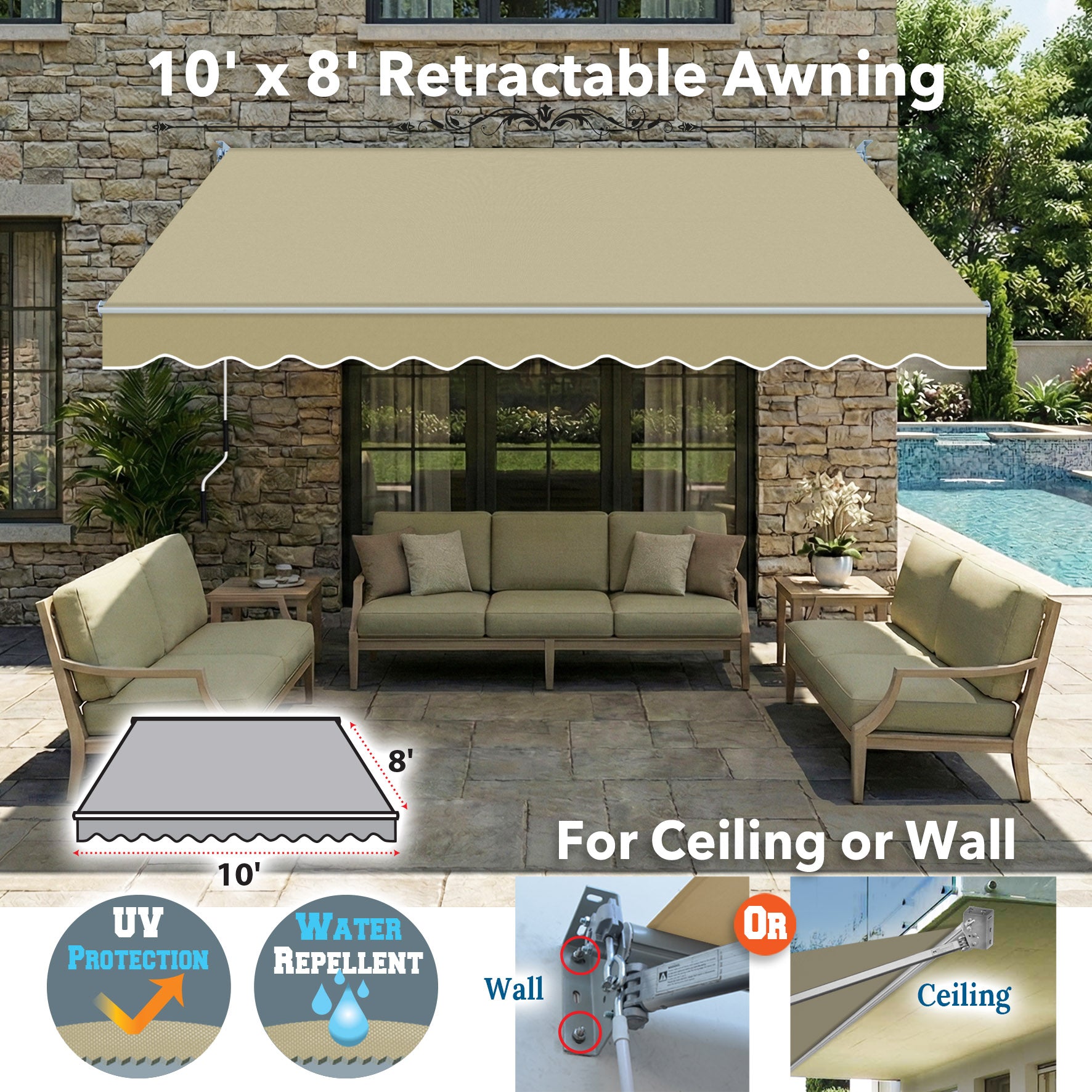 10' x 8' Manual Retractable Awning 10' x 8' Manual Retractable Awning