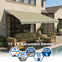 Load image into Gallery viewer, 12' x 8' Manual Retractable Patio Awning | Classic DIY Sun Shelter
