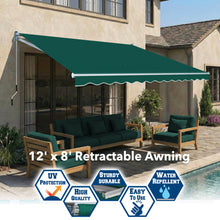 Load image into Gallery viewer, 12' x 8' Manual Retractable Patio Awning | Classic DIY Sun Shelter
