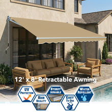 Load image into Gallery viewer, 12' x 8' Manual Retractable Patio Awning | Classic DIY Sun Shelter
