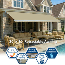 Load image into Gallery viewer, 20' x 10' Large Manual Retractable Patio Awning | Commercial Grade Heavy-Duty Shade
