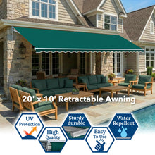 Load image into Gallery viewer, 20' x 10' Large Manual Retractable Patio Awning | Commercial Grade Heavy-Duty Shade
