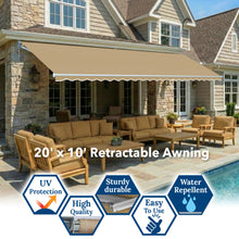 Load image into Gallery viewer, 20' x 10' Large Manual Retractable Patio Awning | Commercial Grade Heavy-Duty Shade
