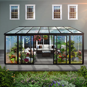 Modern Sunroom with Polycarbonate Roof and Tempered Glass Walls ( Gray color )
