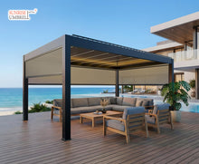 Load image into Gallery viewer, 13' x 10' Premium Heavy-Duty Louvered Pergola - Tailored Design with 3-Sided Zip Blinds &amp; LED
