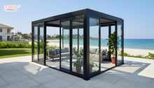 Load image into Gallery viewer, The Solara 4m x 3m Sunroom - Louvered Pergola with Sliding Glass Doors &amp; Built-in LED

