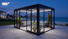 Load image into Gallery viewer, The Solara 4m x 3m Sunroom - Louvered Pergola with Sliding Glass Doors &amp; Built-in LED
