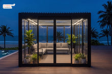 Load image into Gallery viewer, The Solara 4m x 3m Sunroom - Louvered Pergola with Sliding Glass Doors &amp; Built-in LED
