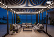 Load image into Gallery viewer, The Solara 4m x 3m Sunroom - Louvered Pergola with Sliding Glass Doors &amp; Built-in LED
