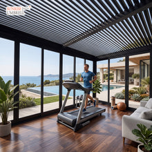 Load image into Gallery viewer, The Solara 4m x 3m Sunroom - Louvered Pergola with Sliding Glass Doors &amp; Built-in LED
