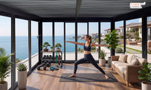Load image into Gallery viewer, The Solara 4m x 3m Sunroom - Louvered Pergola with Sliding Glass Doors &amp; Built-in LED
