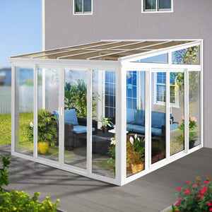 Modern Sunroom with Polycarbonate Roof and Tempered Glass Walls ( white color )