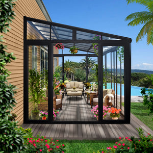 Modern Sunroom with Polycarbonate Roof and Tempered Glass Walls ( Gray color )