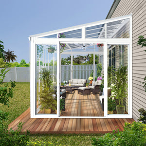 Modern Sunroom with Polycarbonate Roof and Tempered Glass Walls ( white color )