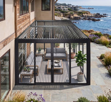 Load image into Gallery viewer, 13' x 10' SunriseRoom - Attached Louvered Pergola with Bi-Fold &amp; Sliding Tempered Glass Doors
