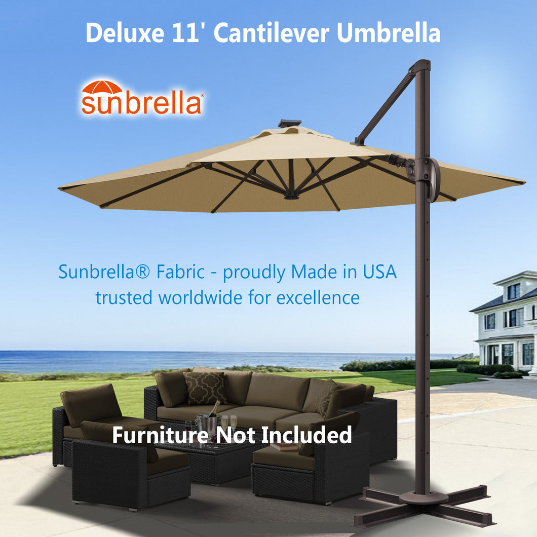 Deluxe 11' Solar LED Cantilever Umbrella