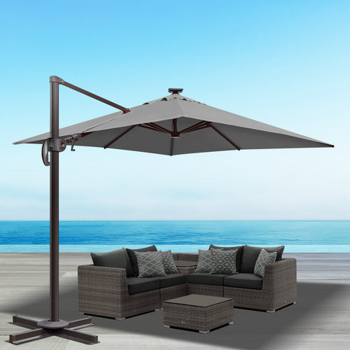 Deluxe Cantilever Umbrella with Sunbrella Fabric in Backyard