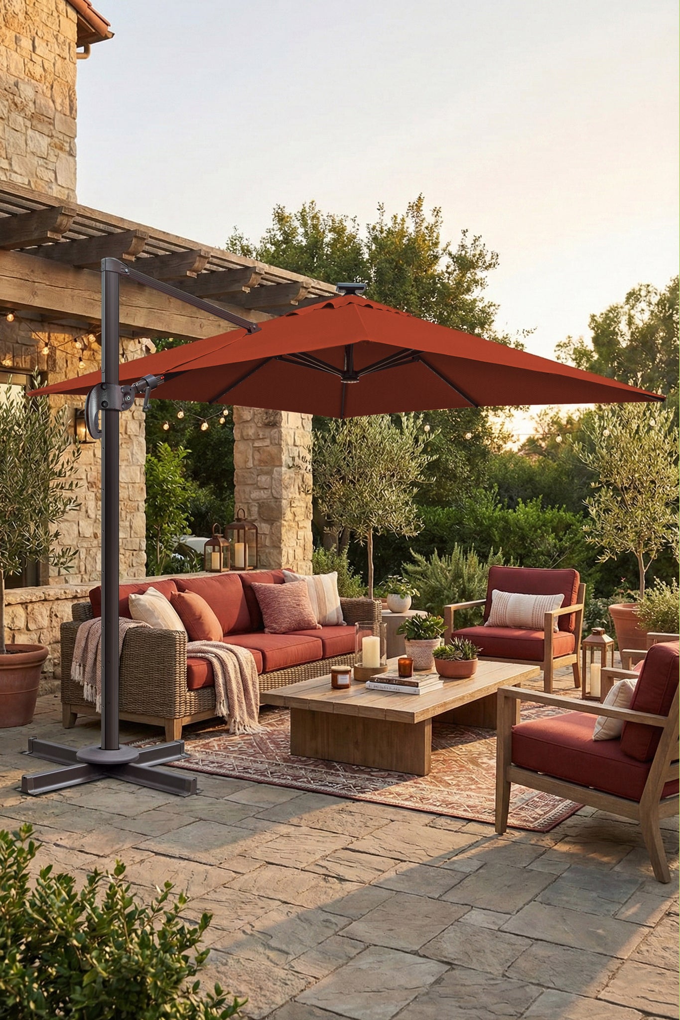 Deluxe 10' x 10' Sunbrella® Fabric Solar LED Cantilever Umbrella