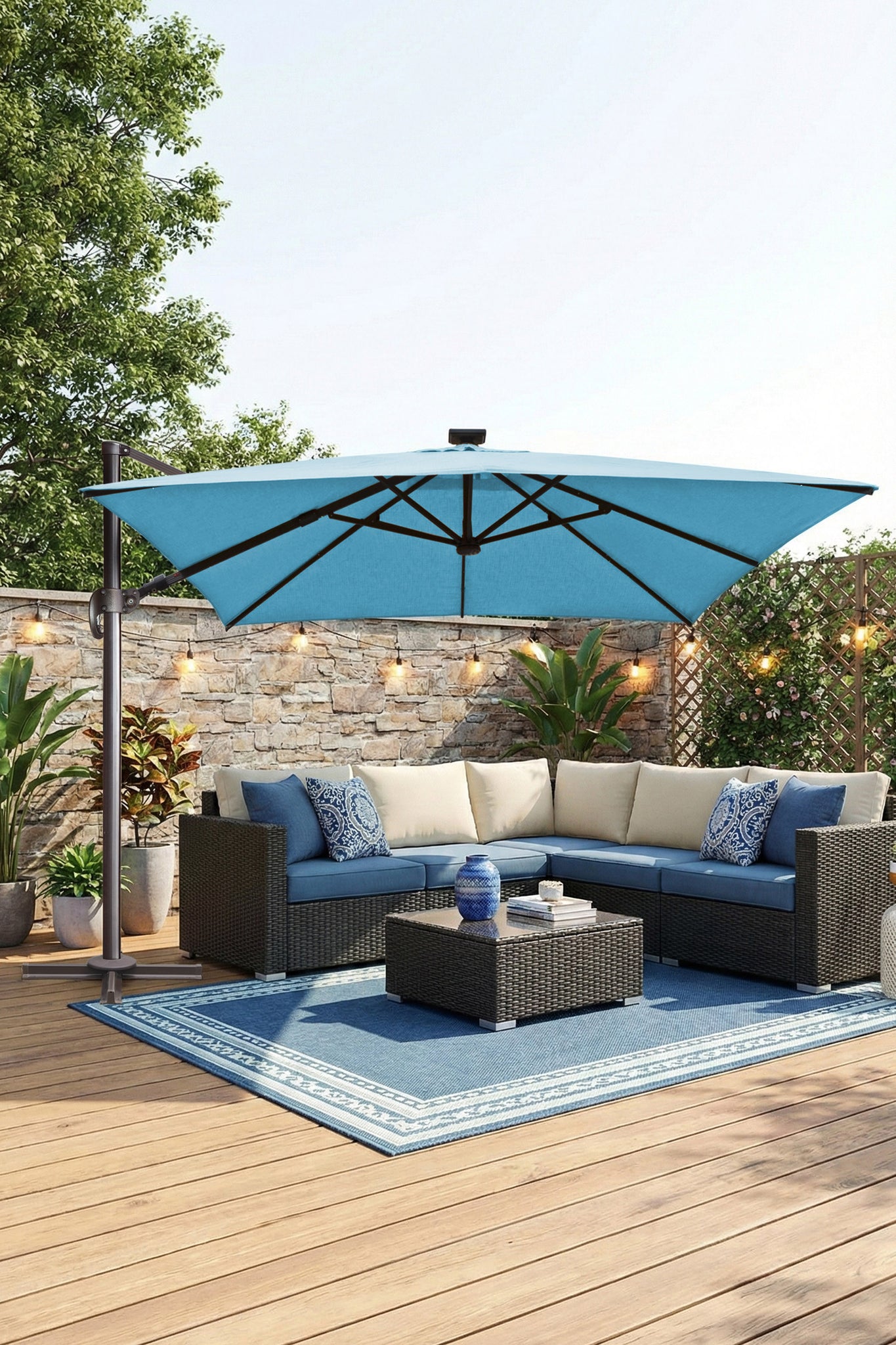 Deluxe 10' x 10' Sunbrella® Fabric Solar LED Cantilever Umbrella