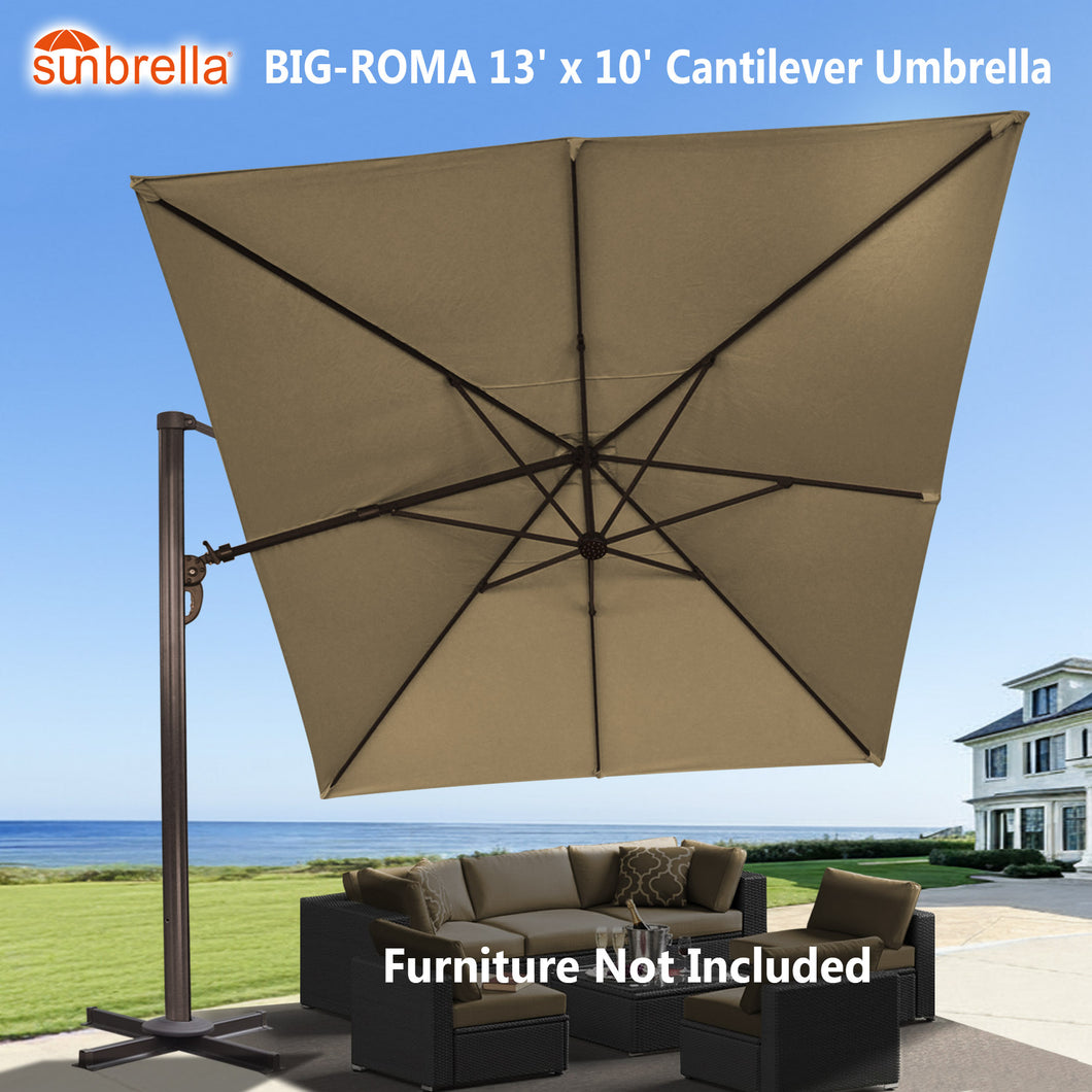 Big Roma 13' x 10' Solar LED Cantilever Umbrella