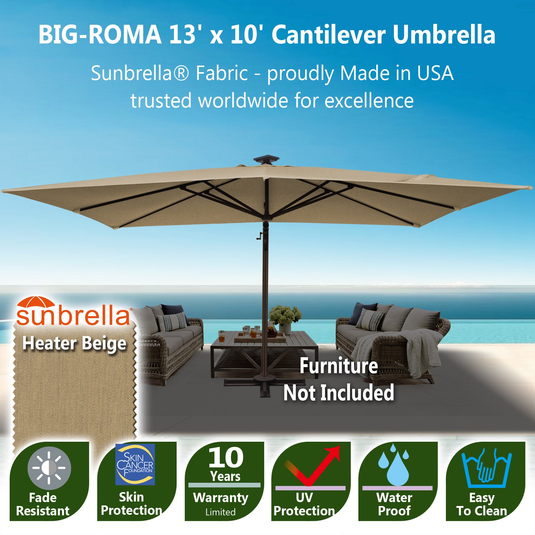 Big Roma Cantilever Umbrella Large Sunbrella Fabric Shade Sunrise Umbrella Big Roma Cantilever Umbrella Large Sunbrella Fabric Shade Sunrise Umbrella