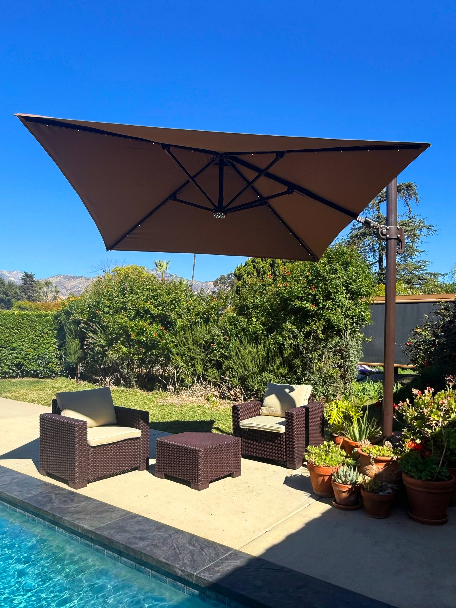 Deluxe 8' x 8' Sunbrella® Fabric Solar LED Cantilever Umbrella