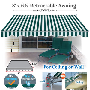 8' x 6.5' Awning Retractable Manual Yard Patio Deck Awning Cover Canopy Sunshade