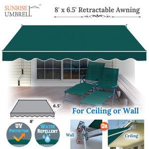 8' x 6.5' Awning Retractable Manual Yard Patio Deck Awning Cover Canopy Sunshade