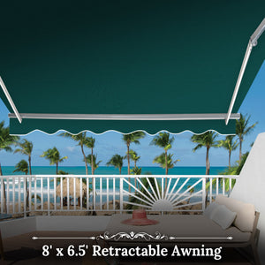 8' x 6.5' Awning Retractable Manual Yard Patio Deck Awning Cover Canopy Sunshade