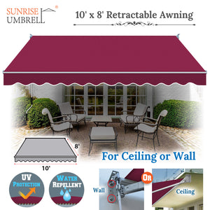 10' x 8' Awning Retractable Manual Yard Patio Deck Awning Cover Canopy Sunshade