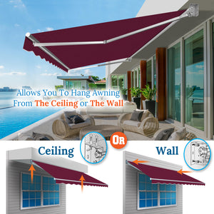 10' x 8' Awning Retractable Manual Yard Patio Deck Awning Cover Canopy Sunshade