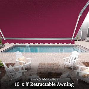 10' x 8' Awning Retractable Manual Yard Patio Deck Awning Cover Canopy Sunshade