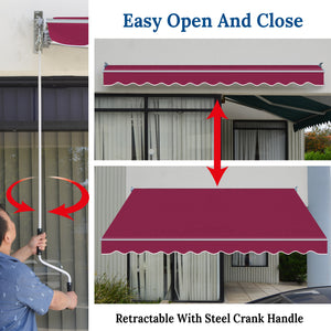 10' x 8' Awning Retractable Manual Yard Patio Deck Awning Cover Canopy Sunshade