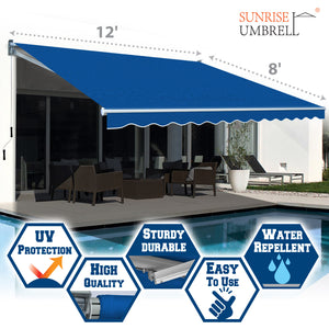 12' x 8' Awning Retractable Manual Yard Patio Deck Awning Cover Canopy Sunshade