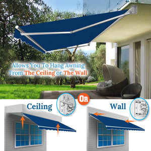 12' x 8' Awning Retractable Manual Yard Patio Deck Awning Cover Canopy Sunshade