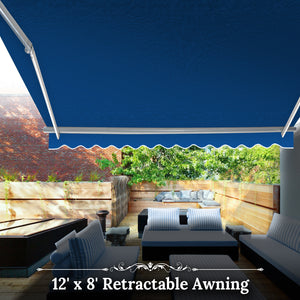 12' x 8' Awning Retractable Manual Yard Patio Deck Awning Cover Canopy Sunshade