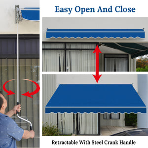 12' x 8' Awning Retractable Manual Yard Patio Deck Awning Cover Canopy Sunshade